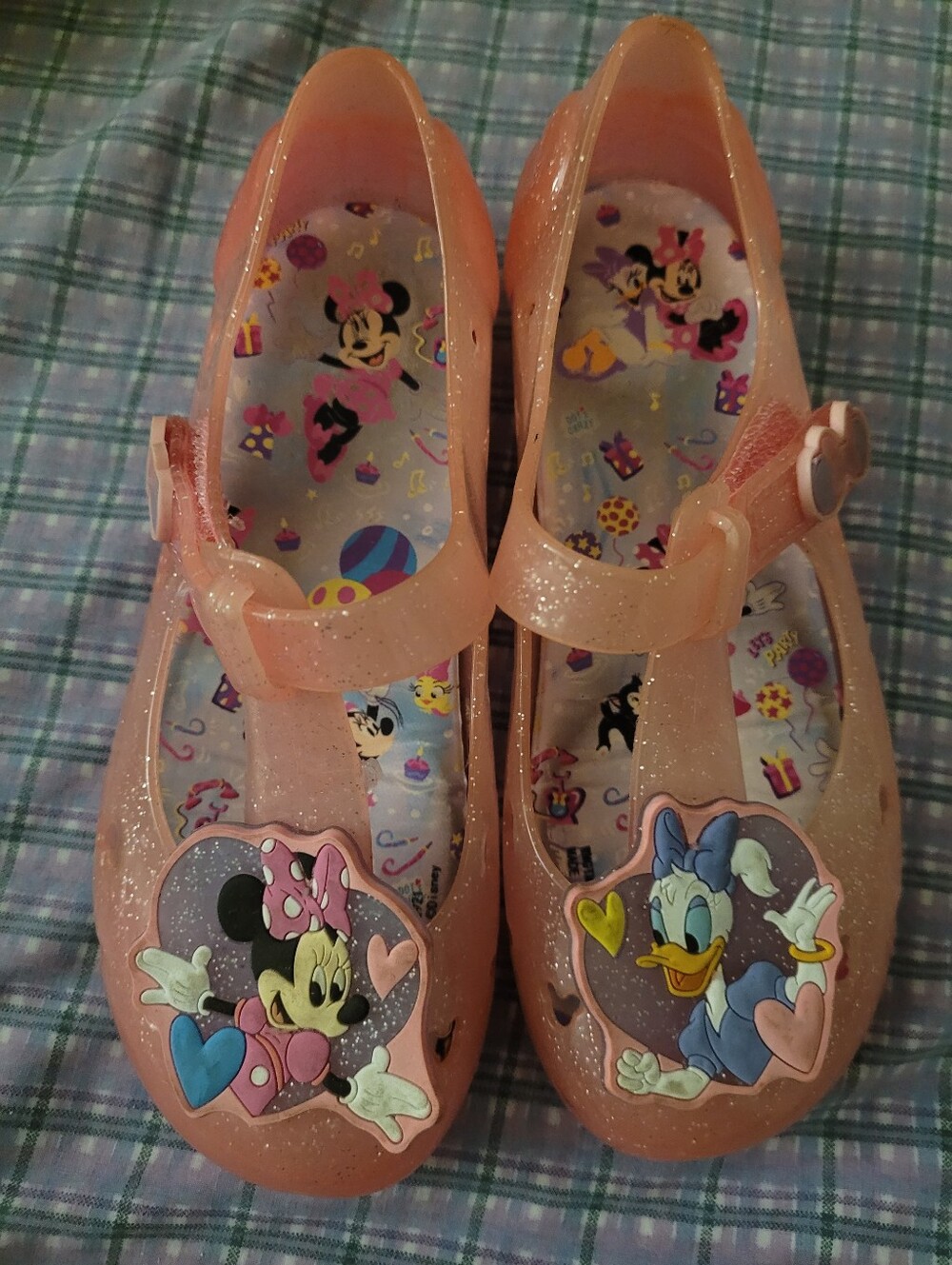 Toddler Pink Glitter Character Mary Jane Jelly Shoes with Minnie & Daisy Size 12